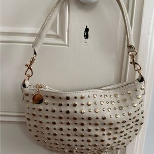 Gold Studded Cream Handbag